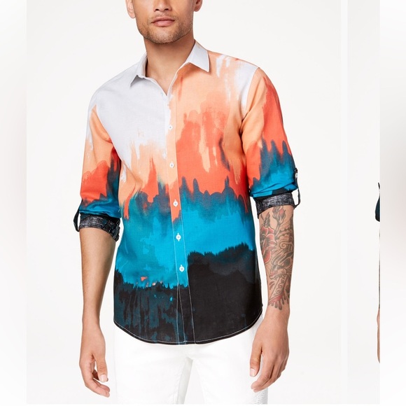 INC International Concepts Other - NWOT International Concepts INC Men's Tie Linen Blend Dyed Button Down Shirt